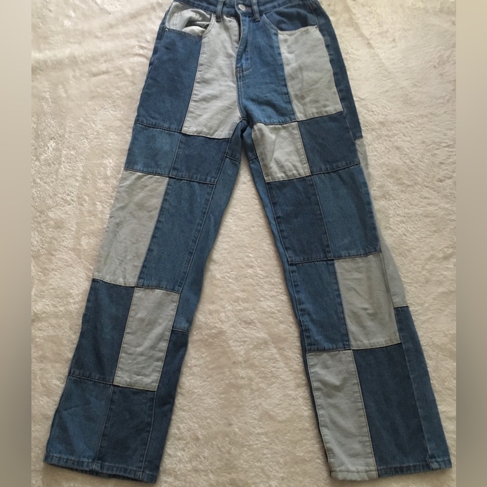 Shein patchwork jeans straight leg fit